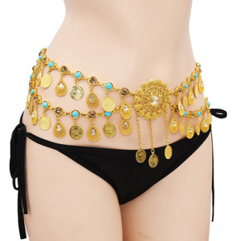 N-7298G N-7298S Europe and America decorated ethnic style alloy acrylic ladies long waist chain daily beach