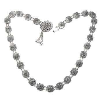 N-7243* Bohemian Ethnic Style Retro Alloy Waist Chain Square Carved Dance Chain Flower Bell Belly Dance Waist Chain