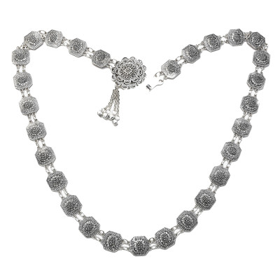 N-7243* Bohemian Ethnic Style Retro Alloy Waist Chain Square Carved Dance Chain Flower Bell Belly Dance Waist Chain