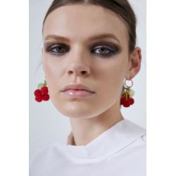E-5670 sweet red cherry beaded earrings Fashionable transparent green leaf ball tassel fruit earrings models wild