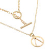 N-7341 Keys and Locks Two Golden Smooth Necklaces Couple Accessories