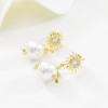 E-5680 Pearl pendant  925 Stud earrings fashion simple personality flower diamond elegant delicate ladies earrings.