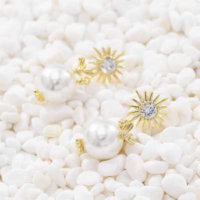 E-5680 Pearl pendant  925 Stud earrings fashion simple personality flower diamond elegant delicate ladies earrings.