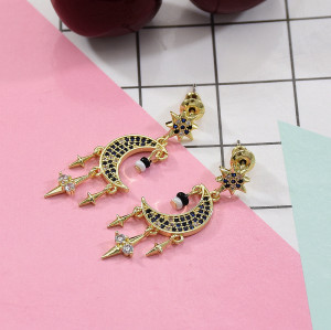 E-5682 925 Silver Stud earrings with Rhinestone simulated pearl moon star shape Gold dangle earrings