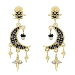 E-5682 925 Silver Stud earrings with Rhinestone simulated pearl moon star shape Gold dangle earrings