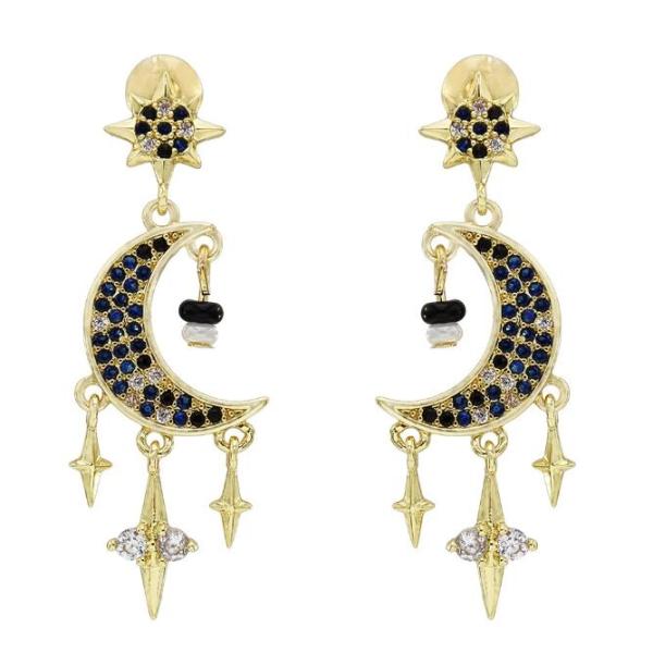 E-5682 925 Silver Stud earrings with Rhinestone simulated pearl moon star shape Gold dangle earrings