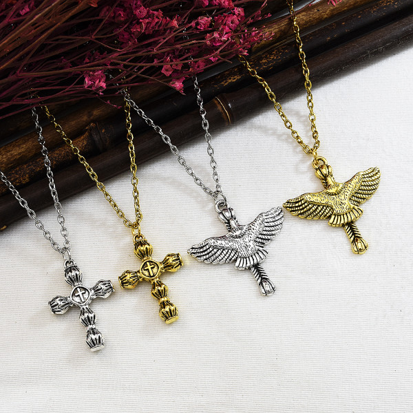 N-7346 Vintage Fashion Gold silver Metal Eagle cross Pattern Punk necklace Jewelry