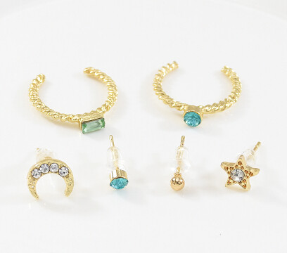 E-5685 11PCS/Set Gold Alloy Star Moon Shell Shape Drop Earrings Rhinestone Pearl Eye Earring Women Beach Jewelry