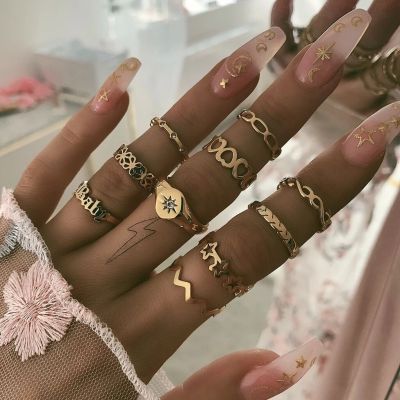 R-1522 3 Styles Boho Midi Finger Rings Set for Women Hollow Out Heart Snake Shape Rings Fashion Jewelry