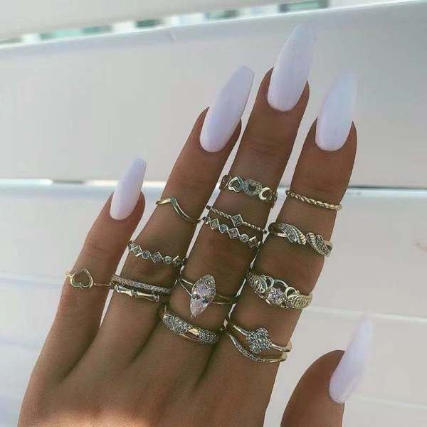 R-1520 New Ladies Jewelry Gift Fashion Trend Golden Gold Double White Diamond Bamboo Thirteen Set Ring.