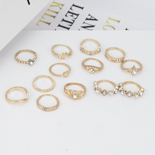 R-1520 New Ladies Jewelry Gift Fashion Trend Golden Gold Double White Diamond Bamboo Thirteen Set Ring.