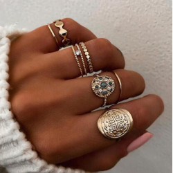R-1522 3 Styles Boho Midi Finger Rings Set for Women Hollow Out Heart Snake Shape Rings Fashion Jewelry