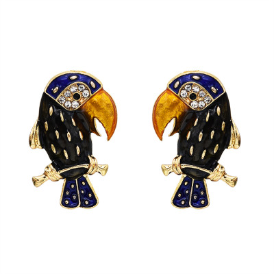 E-5689 Cute Gold Animal Parrot Shape Earrings with Rhinestone Stud Earrings For Womem Girl Gifts