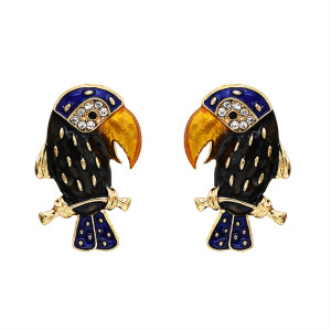 E-5689 Cute Gold Animal Parrot Shape Earrings with Rhinestone Stud Earrings For Womem Girl Gifts