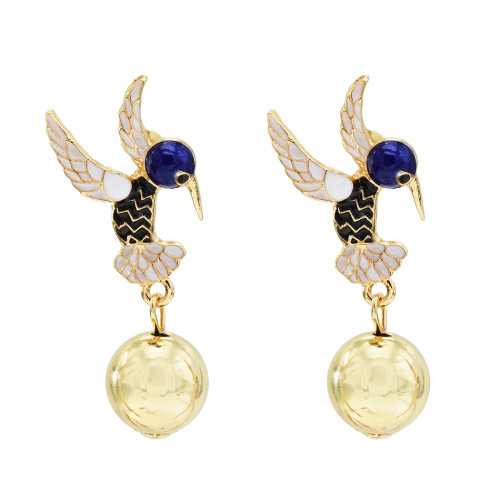 E-5691 3 Colors Enamel Birds Drop Earrings for Women Girl Gold Round Ball Earring Party Jewelry
