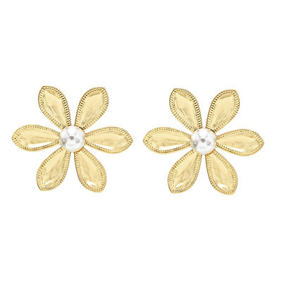 E-5692 Fashion Gold Silver Inlaid Pearl Flower Earrings  Jewelry Accessories