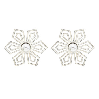 E-5692 Fashion Gold Silver Inlaid Pearl Flower Earrings  Jewelry Accessories