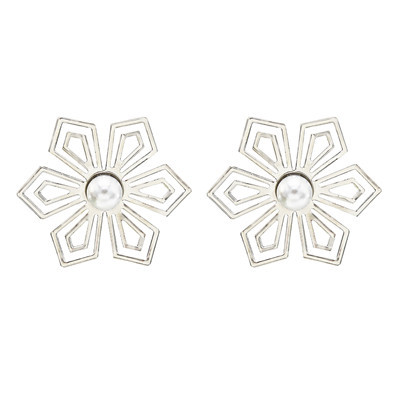 E-5692 Fashion Gold Silver Inlaid Pearl Flower Earrings  Jewelry Accessories