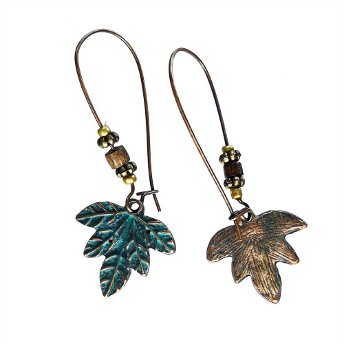 E-5693 2 Style Of Leaf Drop Earrings Bohemian Vintage Gold Green Long For Women Accessories.