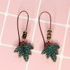 E-5693 2 Style Of Leaf Drop Earrings Bohemian Vintage Gold Green Long For Women Accessories.