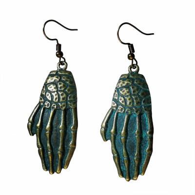 E-5449 Vintage Bronze Geometric Skull Skeleton Hand Drop Dangle Earrings for Women Party Punk Jewelry