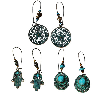 E-5694 Bohemian Vintage Green Drop Earrings Long Ladies Accessories