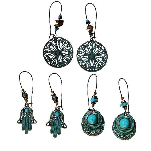 E-5694 Bohemian Vintage Green Drop Earrings Long Ladies Accessories