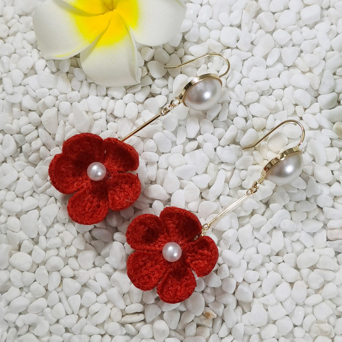 E-5695 5 Colors Cute Handmade Wool Flowers Hook Earrings