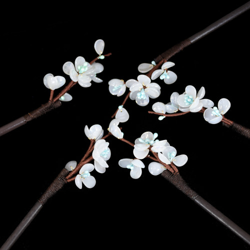 F-0744 Classic White Acrylic Flower Wooden Hair Sticks for Women Wedding Party Hair Accessories