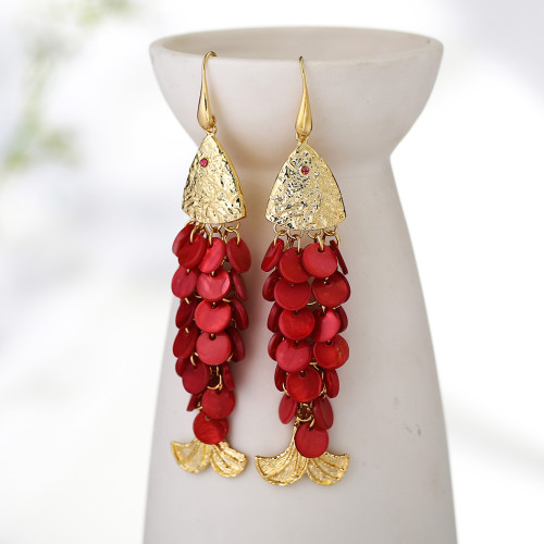 E-5699 3 color Fashion Shiny fish scales shape hoop drop earrings Jewelry