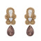 E-5698 Vintage Woven Straw Rope Dark Crystal Pendant Earrings Rhinestone Pattern Jade Earrings