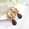 E-5698 Vintage Woven Straw Rope Dark Crystal Pendant Earrings Rhinestone Pattern Jade Earrings