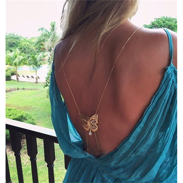 N-6367New fragrance shoulder back dish butterfly pearl tassel water drop gem sexy body chain