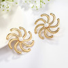 E-5703 Fashion Metal Style Gold and Silver Two Flower Pearl Earrings Simple Urban Beauty Earrings