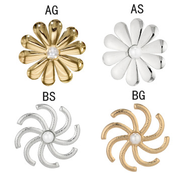 E-5703 Fashion Metal Style Gold and Silver Two Flower Pearl Earrings Simple Urban Beauty Earrings