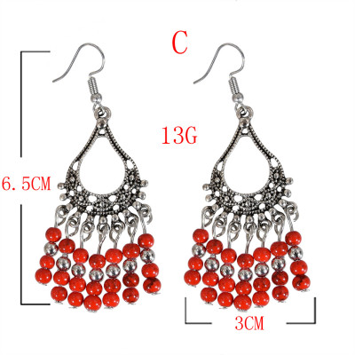 E-5704 Ethnic Style Earrings Long Tassel Beaded Hook Earrings