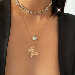 N-7350 Creative Butterfly Ribbon Flower Diamond Pendant Necklace With Wide Collar Fashion New Year Gift.