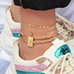 B-1019 Modyle 4 pieces / set of personalized quadrilateral square leg bracelet jewelry stainless steel anklet friendship gift initial anklet.