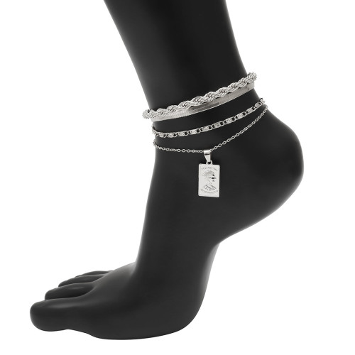 B-1019 Modyle 4 pieces / set of personalized quadrilateral square leg bracelet jewelry stainless steel anklet friendship gift initial anklet.