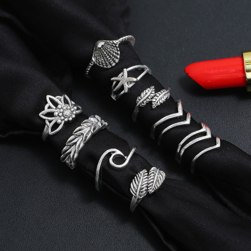 R-1523 4 Styles Boho Fashion crystal Finger Rings Set Hollow Out Leaves star Shape Rings couples Jewelry