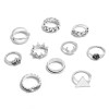 R-1524 2 Styles Boho Fashion Crown Geometry Triangle Love Moon Cross Ring Leaf Flower V-shaped Totem Ring Set