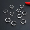 R-1524 2 Styles Boho Fashion Crown Geometry Triangle Love Moon Cross Ring Leaf Flower V-shaped Totem Ring Set