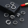 R-1524 2 Styles Boho Fashion Crown Geometry Triangle Love Moon Cross Ring Leaf Flower V-shaped Totem Ring Set
