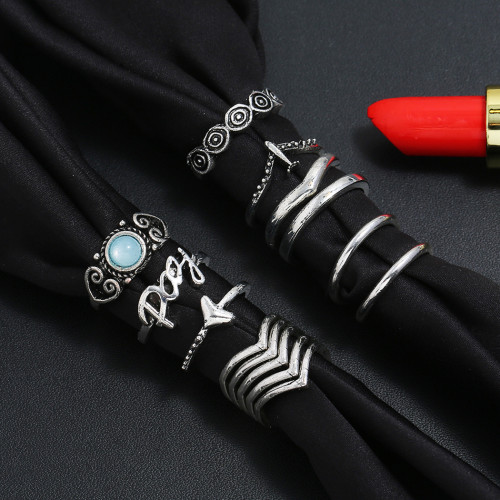 R-1526 3 Style Bohemian Vintage Women with Turquoise Joint Knuckle Nail Ring Set Finger Rings Punk Ring Gift