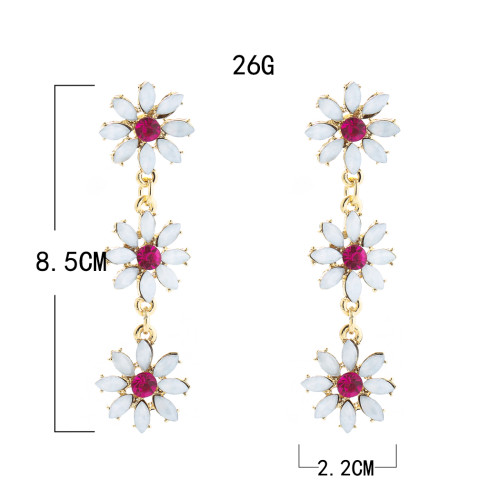 E-5706 Fashion Diamond Long Flower Earrings
