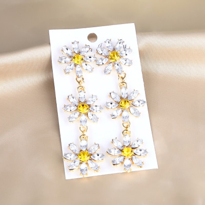 E-5706 Fashion Diamond Long Flower Earrings