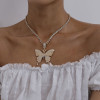N-7351 3 Color Bright Full Rhinestone Butterfly-shaped Pendant Necklace Fashion Charm Jewelry for Women