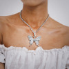 N-7351 3 Color Bright Full Rhinestone Butterfly-shaped Pendant Necklace Fashion Charm Jewelry for Women
