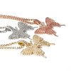 N-7351 3 Color Bright Full Rhinestone Butterfly-shaped Pendant Necklace Fashion Charm Jewelry for Women