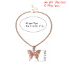 N-7351 3 Color Bright Full Rhinestone Butterfly-shaped Pendant Necklace Fashion Charm Jewelry for Women